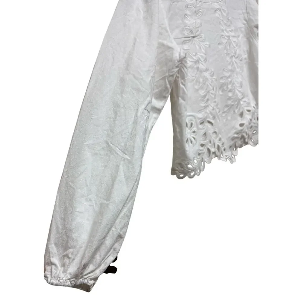 Lulus Adjoa White Embroidered Scalloped Crop Top | Size Small | NWT - Picture 7 of 9